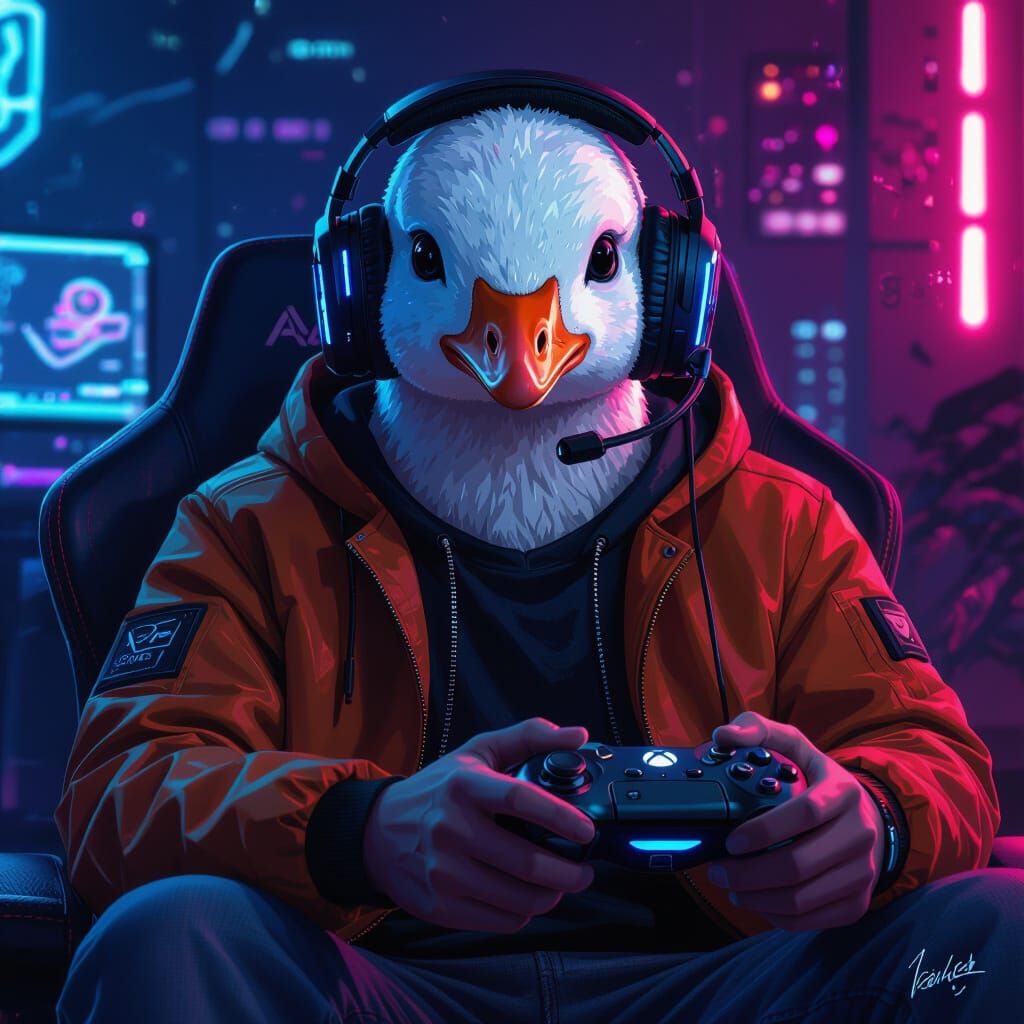 Cyberpunk Gamer with Futuristic Xbox Controller