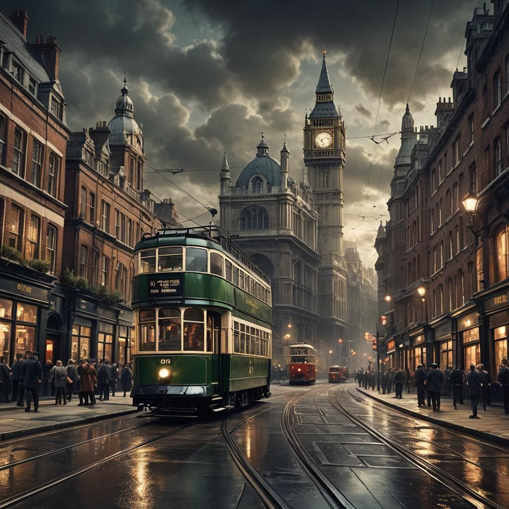 Detailed London Tram in Cinematic Digital Painting