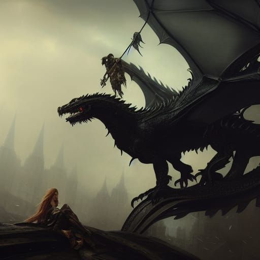 Hungarian Woman Riding Dragon: Dark Fantasy Art