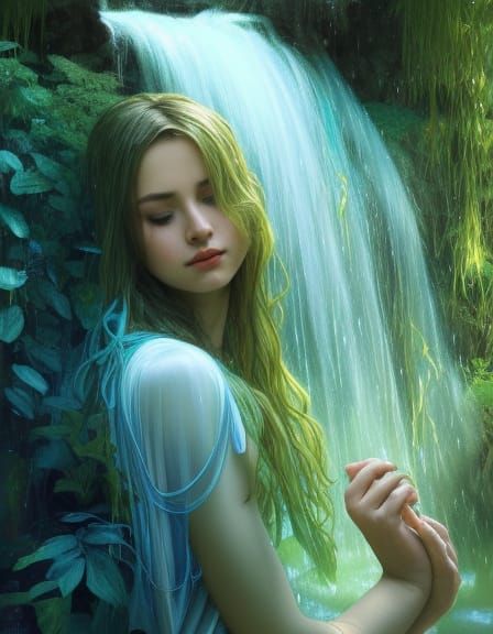 Anthropomorphic Waterfall Woman Portrait in 8K