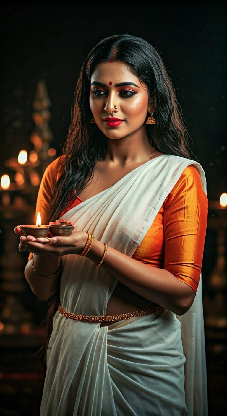 Elegant Indian Woman in Traditional Kerala Saree