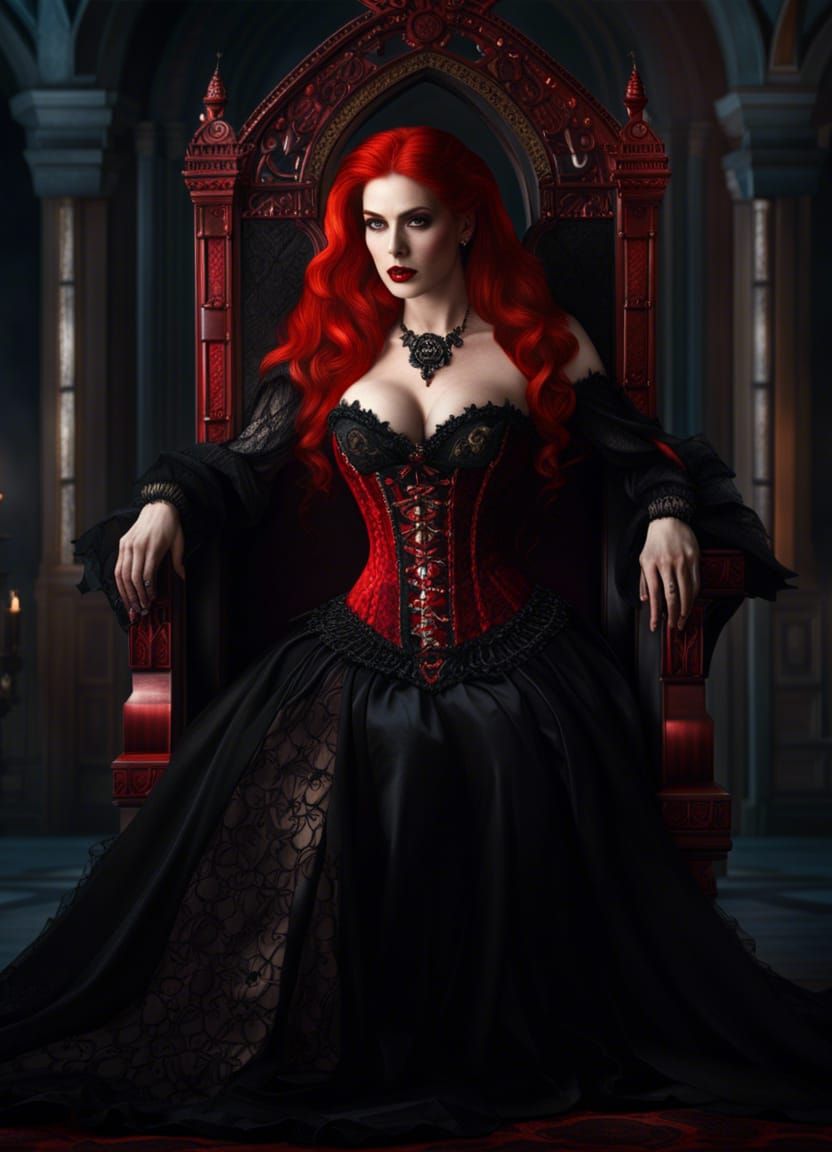 Redhead Vampire Queen on Gothic Throne