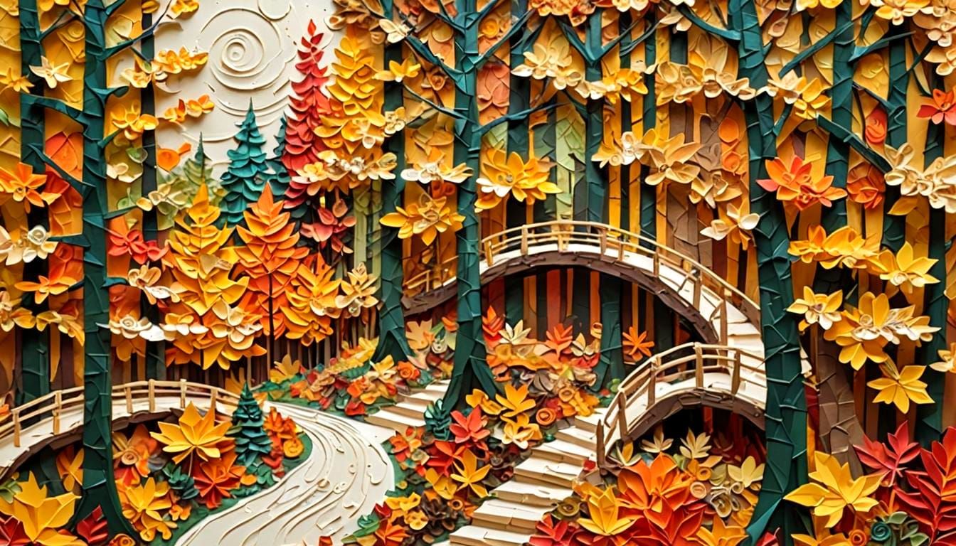 Autumn Forest: Mixed Media Paper Collage Impasto
