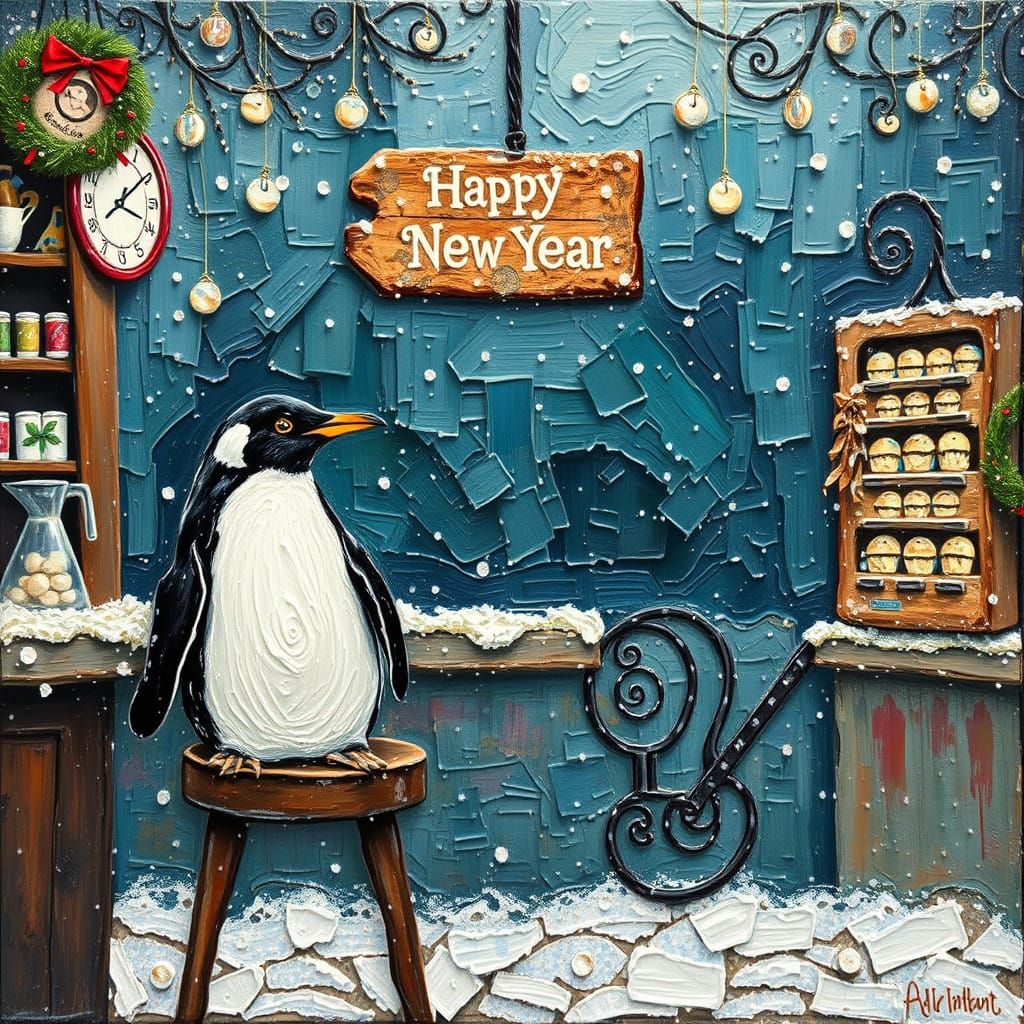 Ethereal Penguin in a Peaceful Coffee Shop