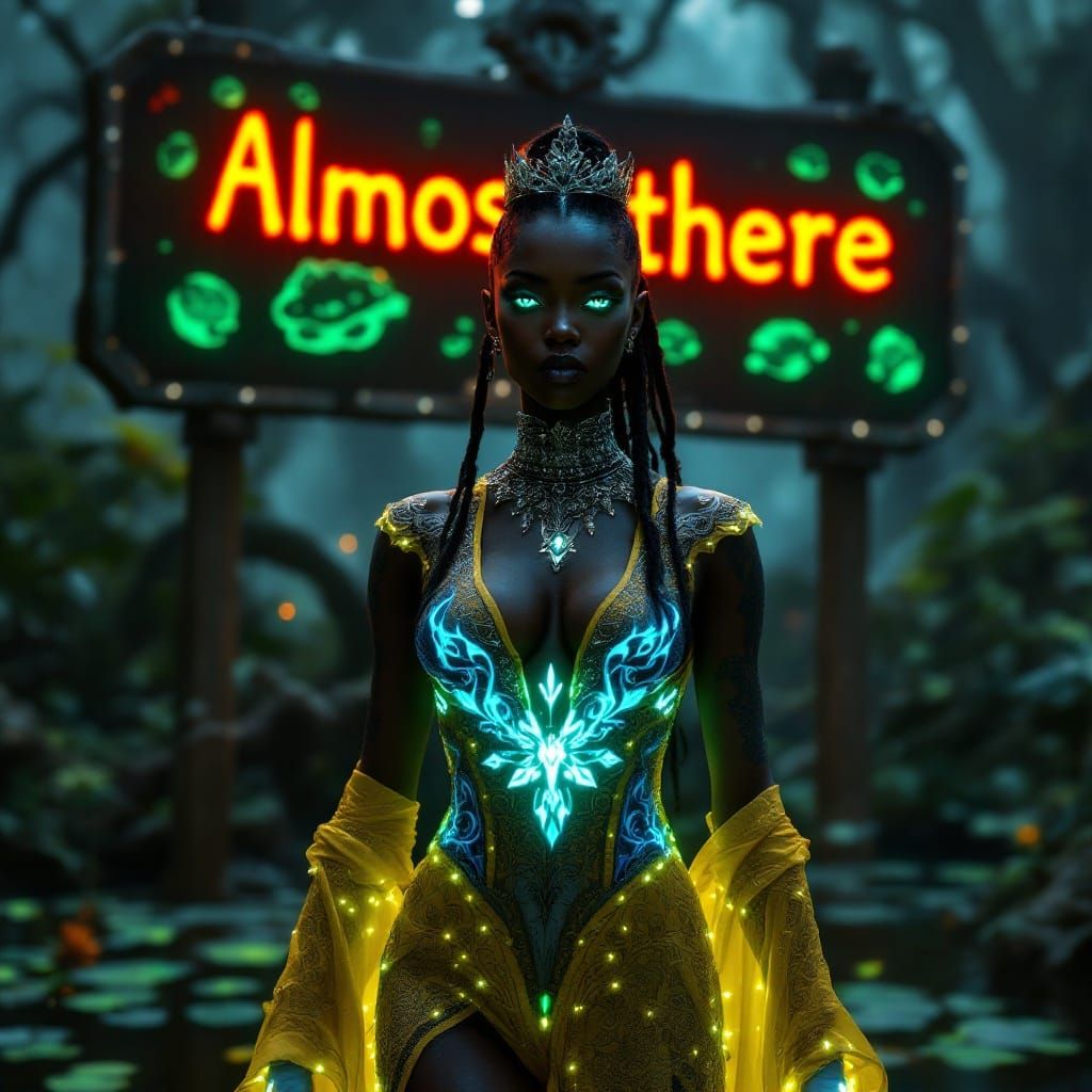 Ethereal Nubian Goddess in Yellow Mini Dress and Silver Lily...