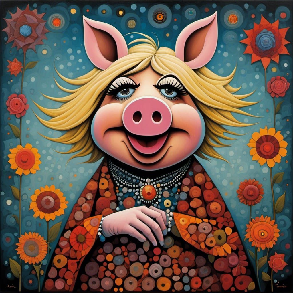 Miss Piggy in Whimsical Cubism Style