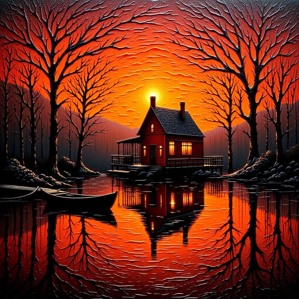 The sun sets in the horizon