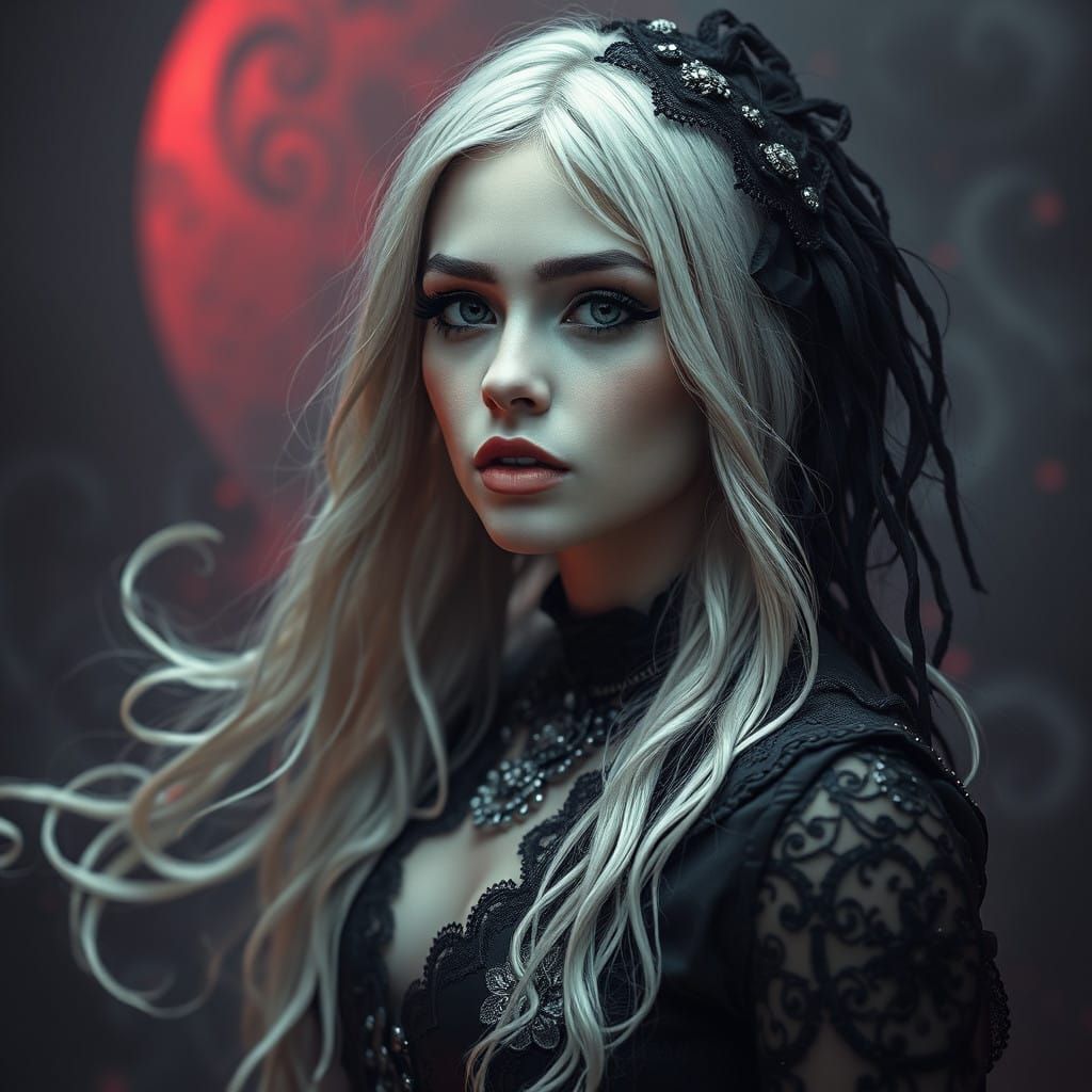 Gothic Woman in Dark Dreamscape with Fractal Abyss