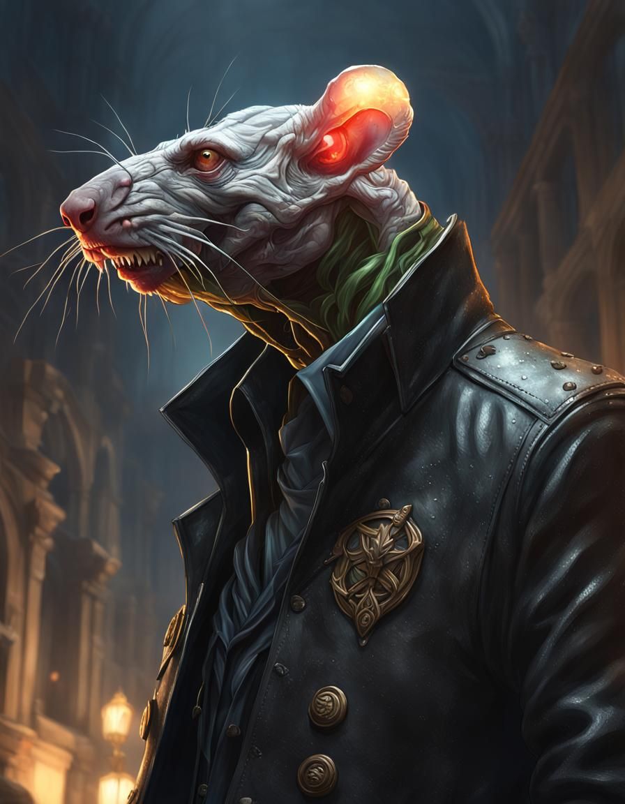 Undead Slime Rat in Trench Coat, Fantasy Portrait