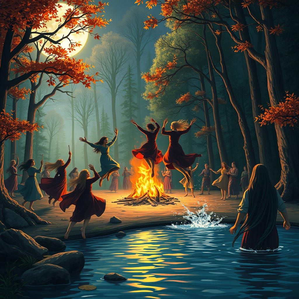 Whimsical Celebration under Full Moon in Enchanted Forest