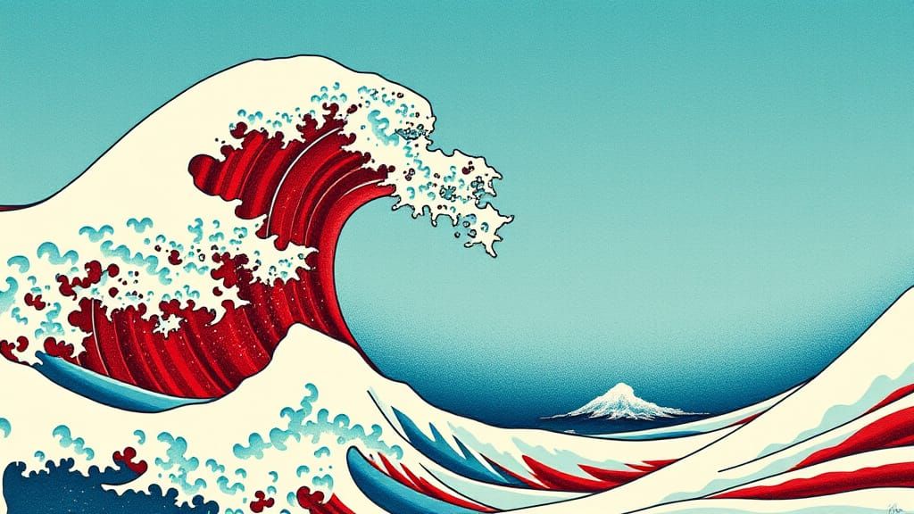Vibrant Waves in Japanese Ukiyo-e Style
