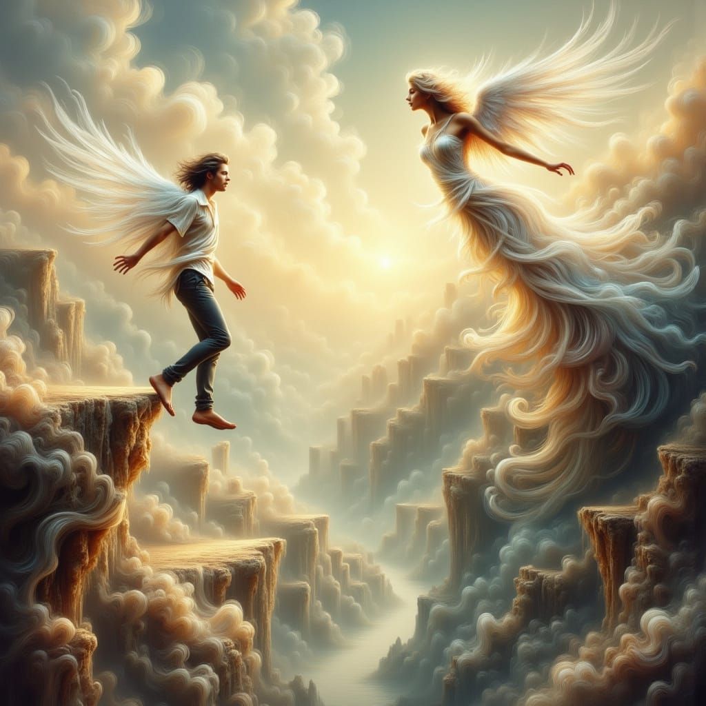 Leap of Faith: Angelic Descent in Ethereal Light