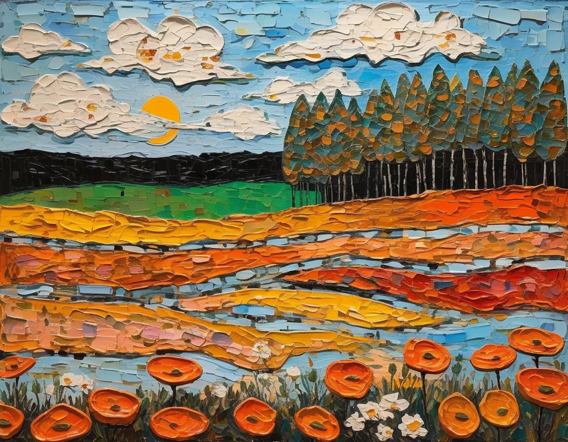 Warm Impasto Landscape Painting in Finster Style