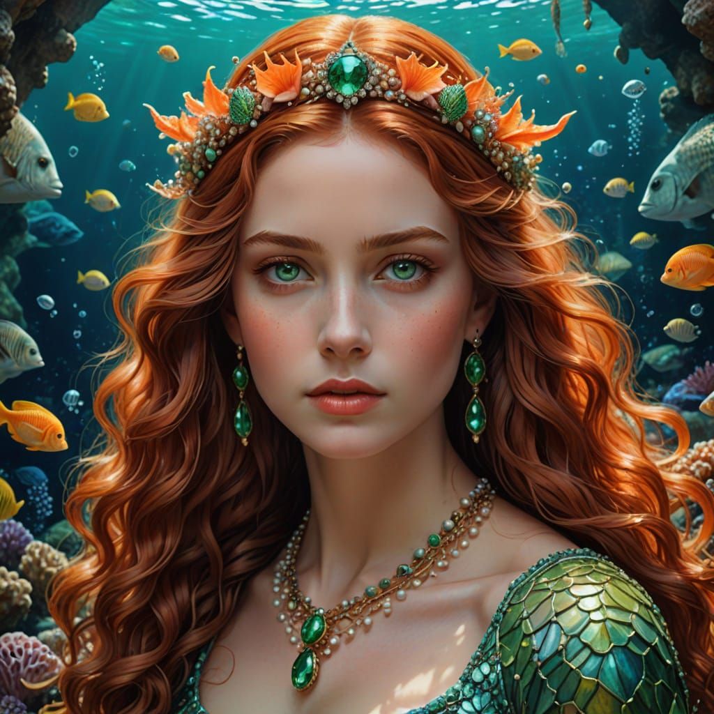 Callianassa, Nereid Goddess Portrait with Sea Life