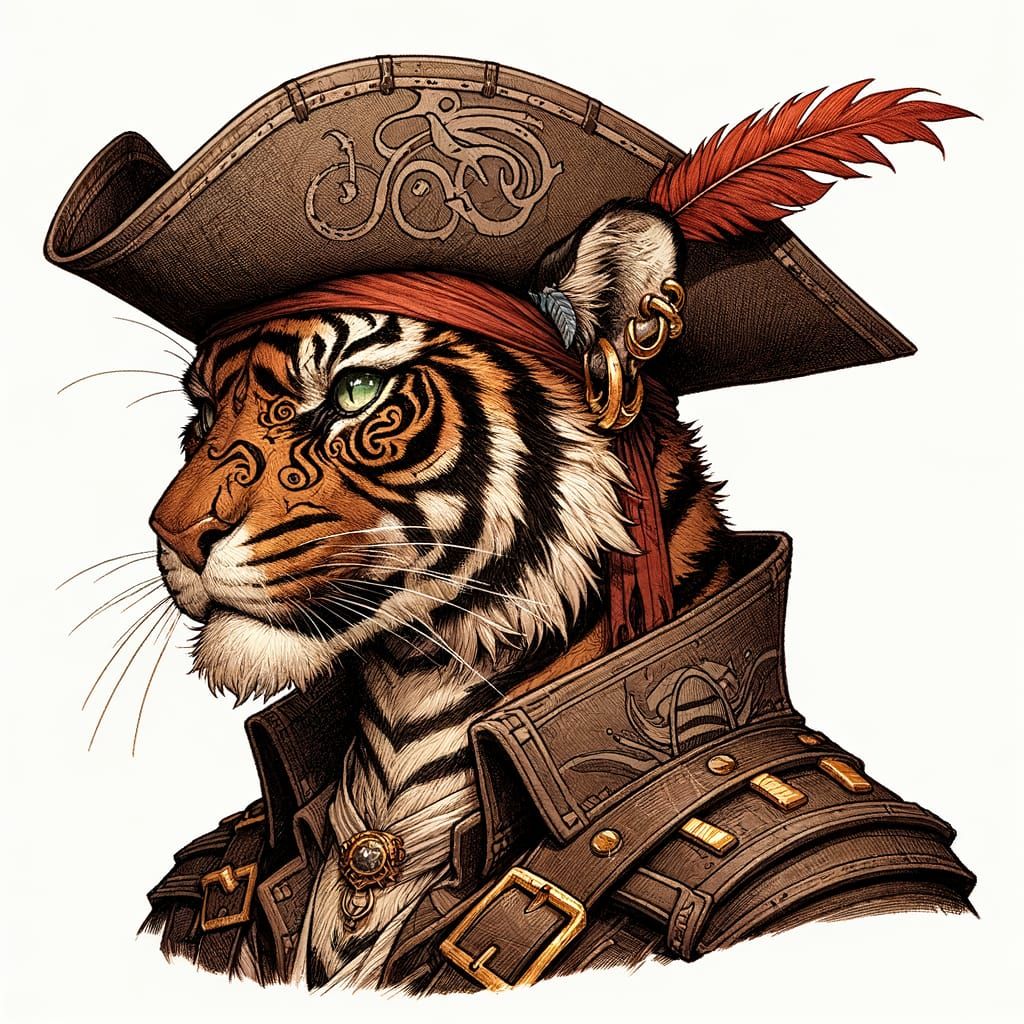 Tiger Pirate Character Portrait in D&D Style