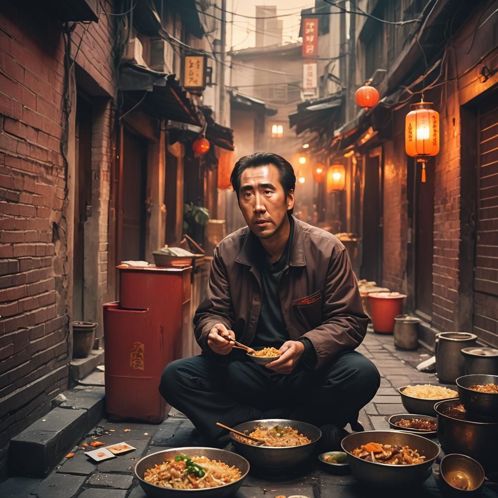 Chinese Man in Smoky Alley: Cinematic Film Still