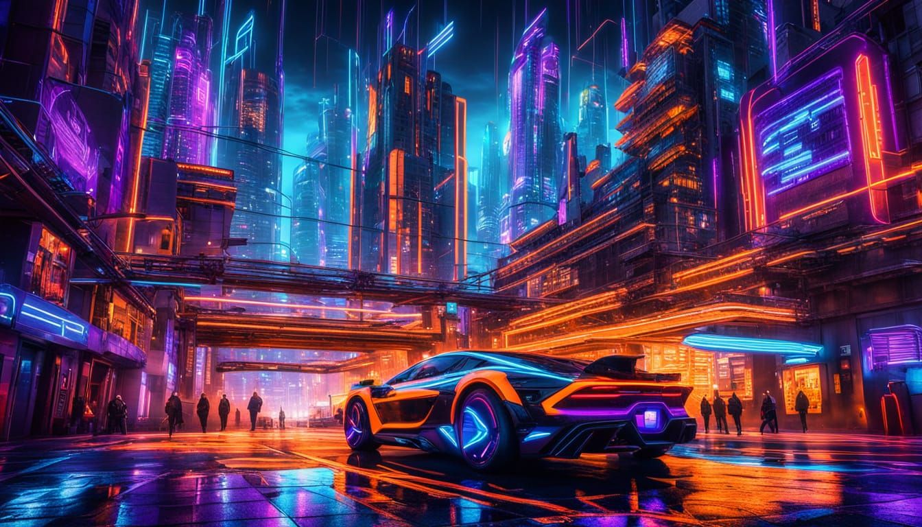Futuristic Cyberpunk Cityscape with Neon Lights