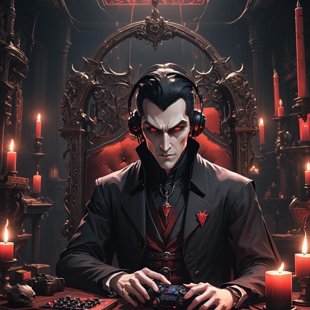 Dracula as Gamer in Anime Style