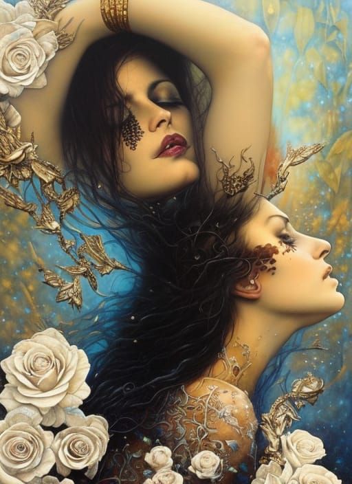 Beauty of a woman in blue, white and gold!