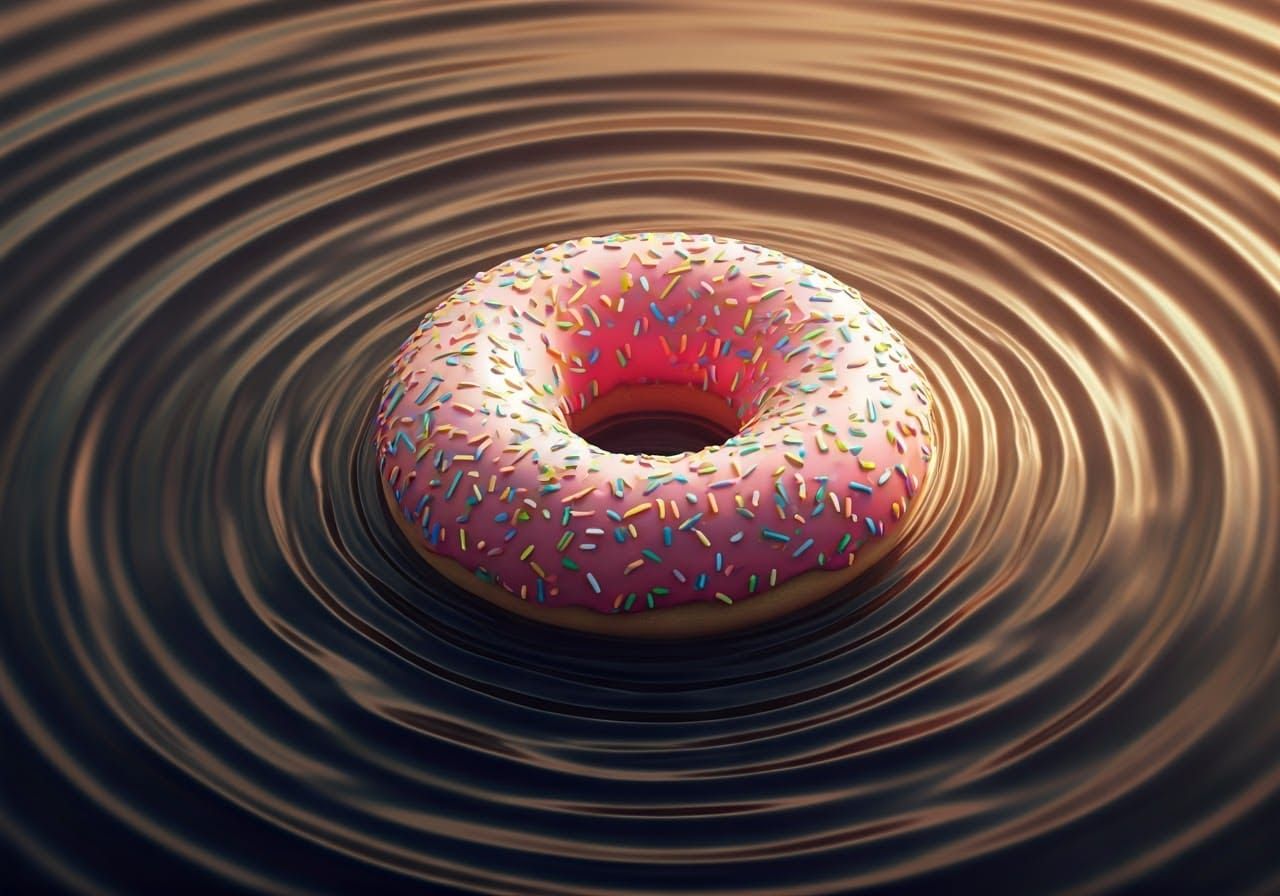 Giant Sprinkled Donut Swimming in Coffee Pool