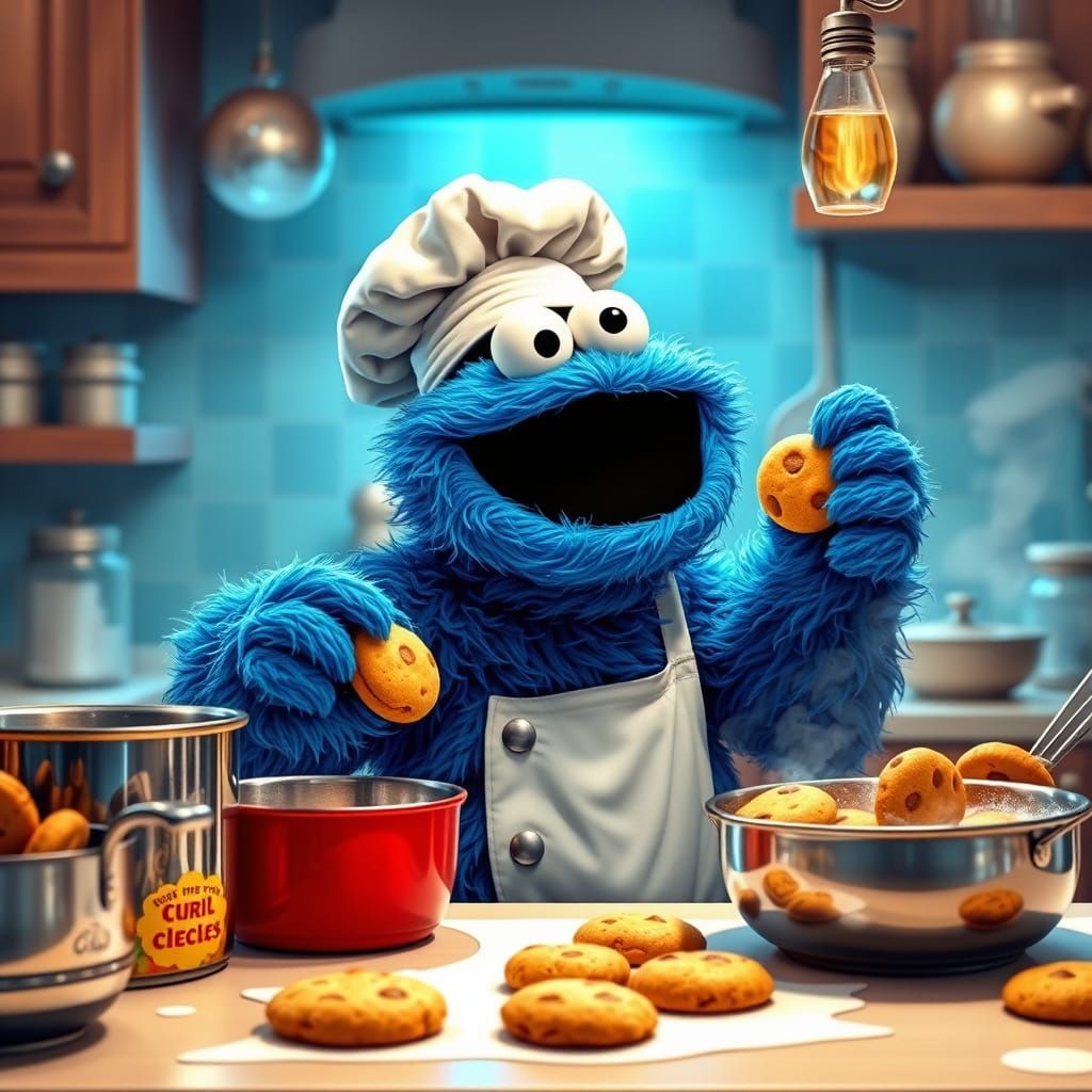 Cookie Monster Bakes Sweet Treats as Chef in 3D-Rendered Ret...