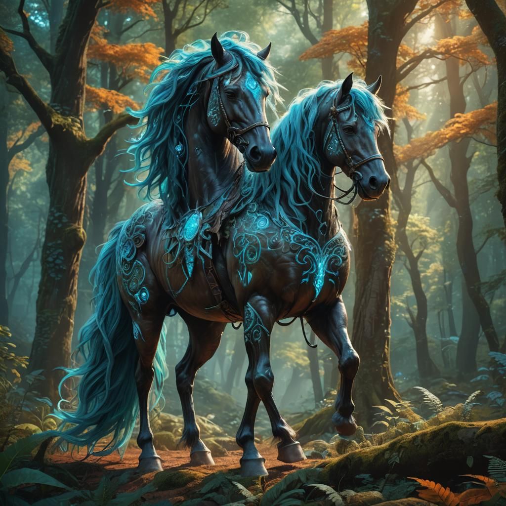 Majestic Mythical Horse in Lush Forest