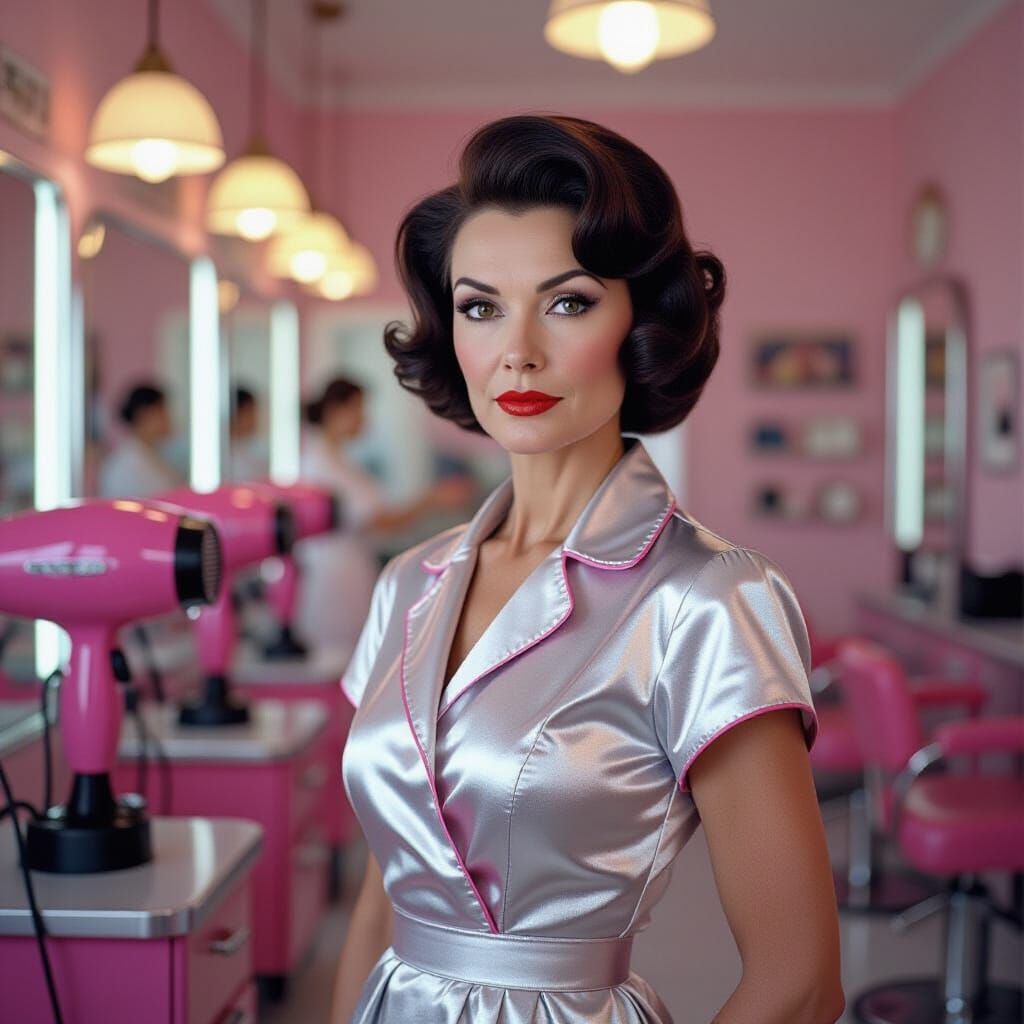 German Woman in Pink Hair Salon, Newton Style