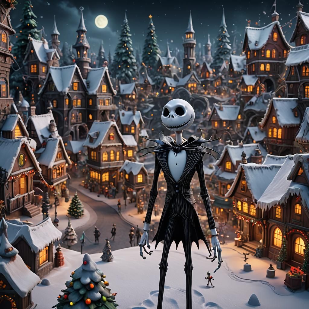 Jack Skellington in Christmas Town: Detailed Matte Painting