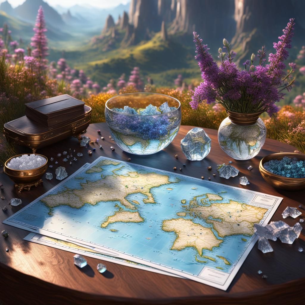Crystals and Wildflowers Still Life in Fantasy Concept Art