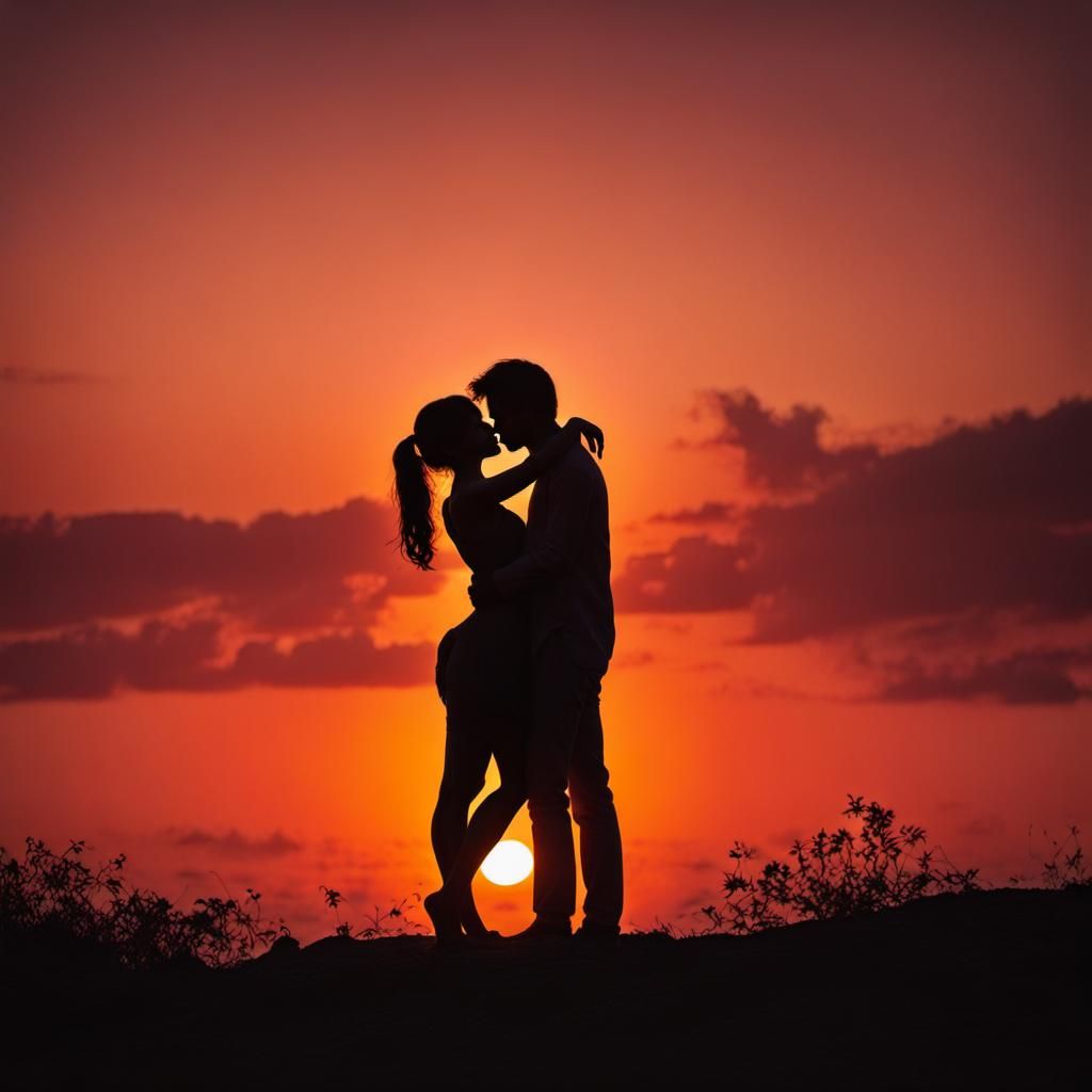 Passionate Embrace at Sunset