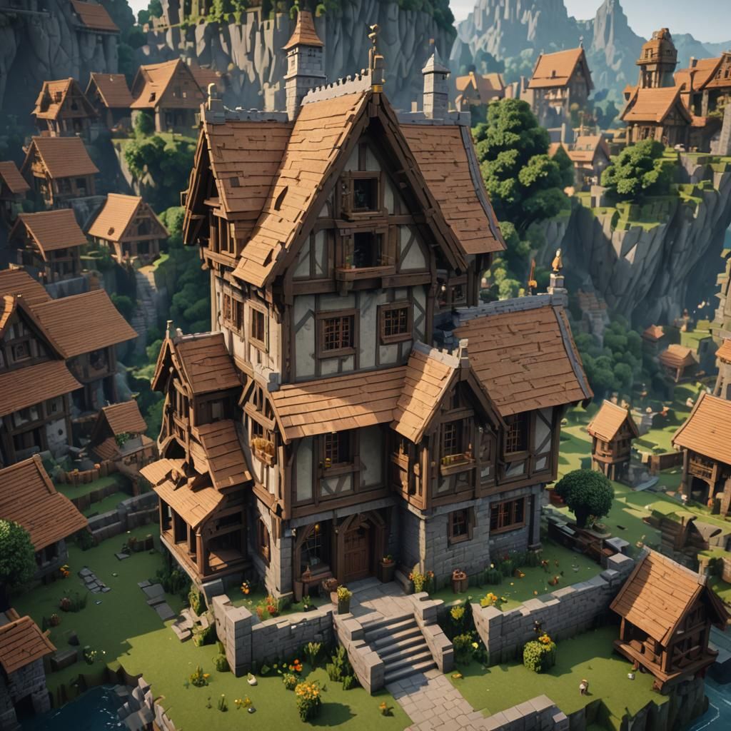 Small Medieval Minecraft House in 3D Game Style