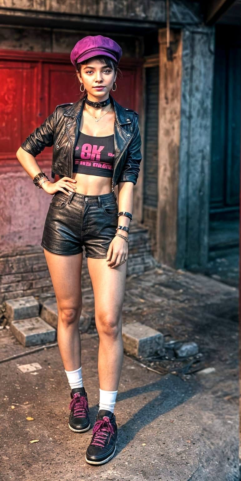 Ethereal Vampire Punk Siren in Deteriorating Urban Landscape