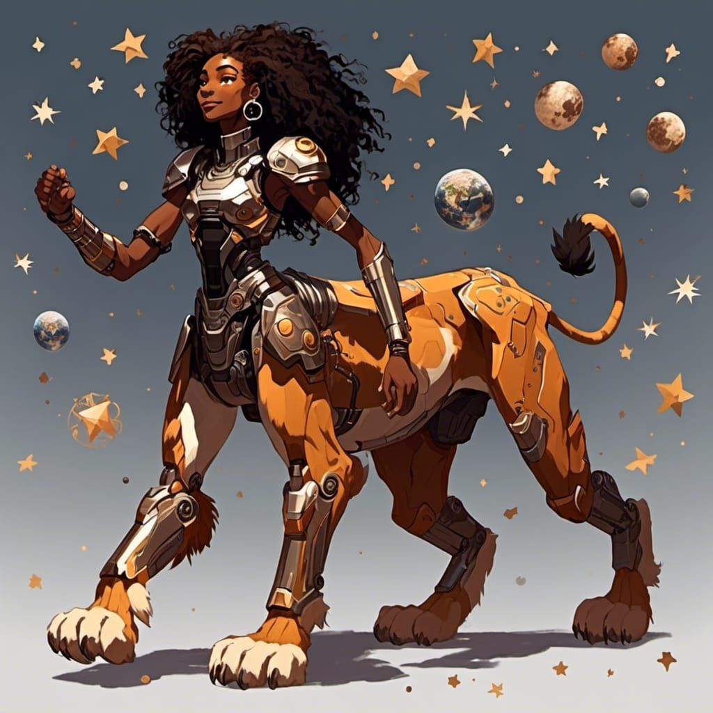 Cyborg Liontaur in Space with Cybernetic Implants