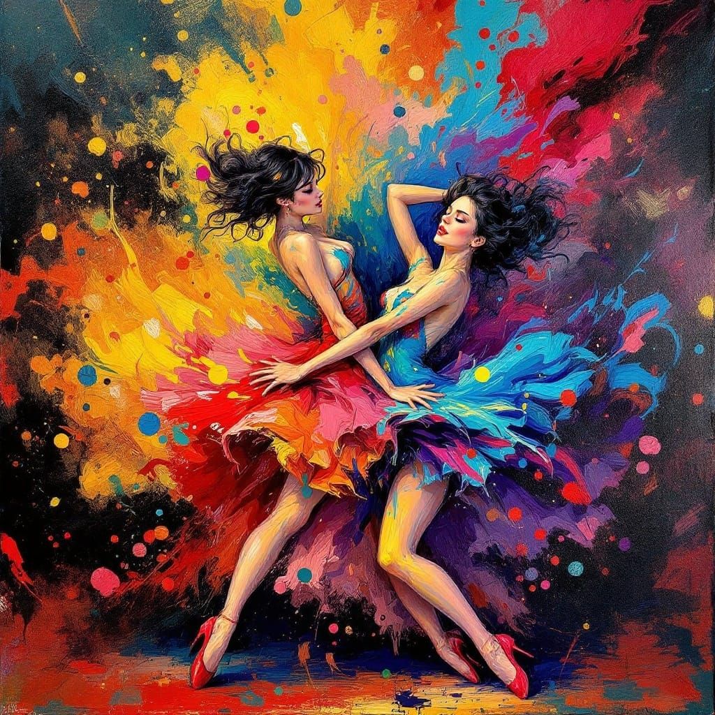 Exuberant Can-Can Dancers in Visceral, Vibrant Abstraction