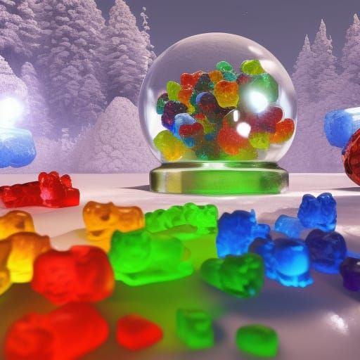 Gummy Bears in Winter Snow Globe