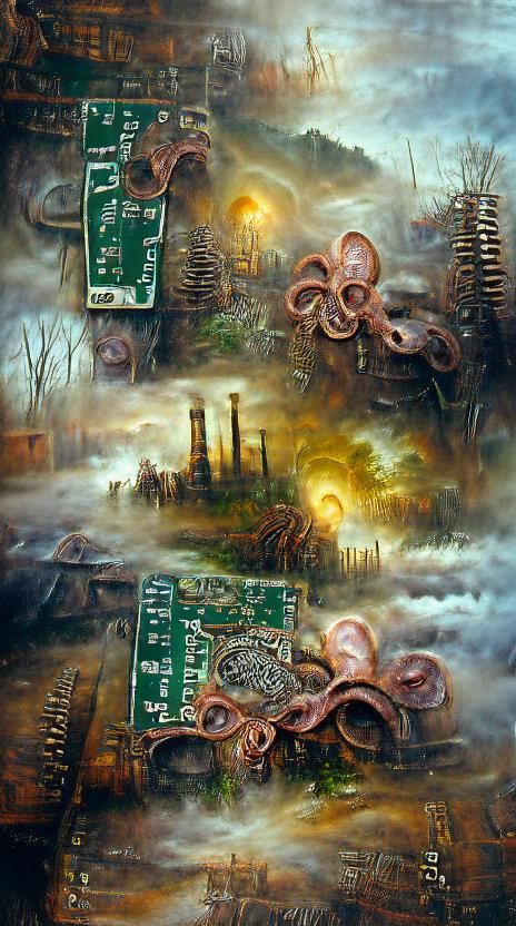 Biopunk Octopus in Post-Apocalyptic Ruins
