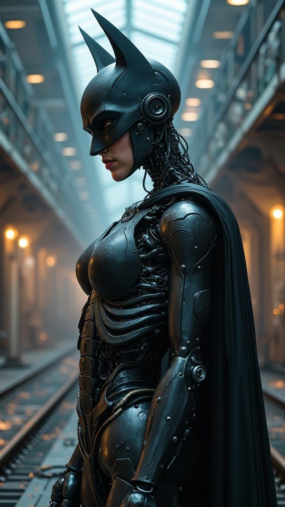 Batgirl as Cyborg on Assembly Line: Hyperrealistic Art