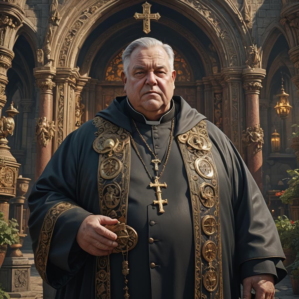 Hyperrealistic Image of an Overweight Priest