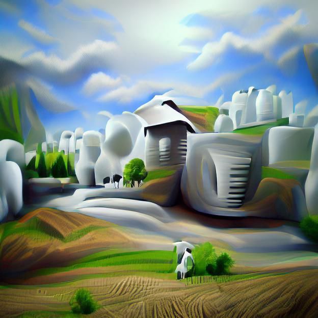Idyllic Farm Landscape Painting