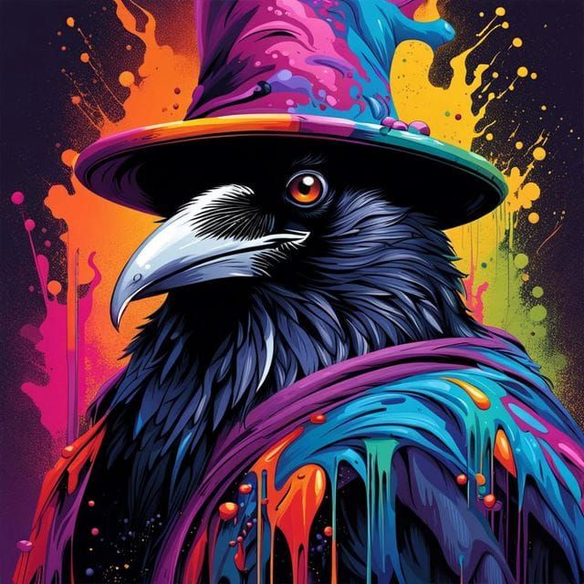 Wizard Crow in Colorful Graffiti Art Style