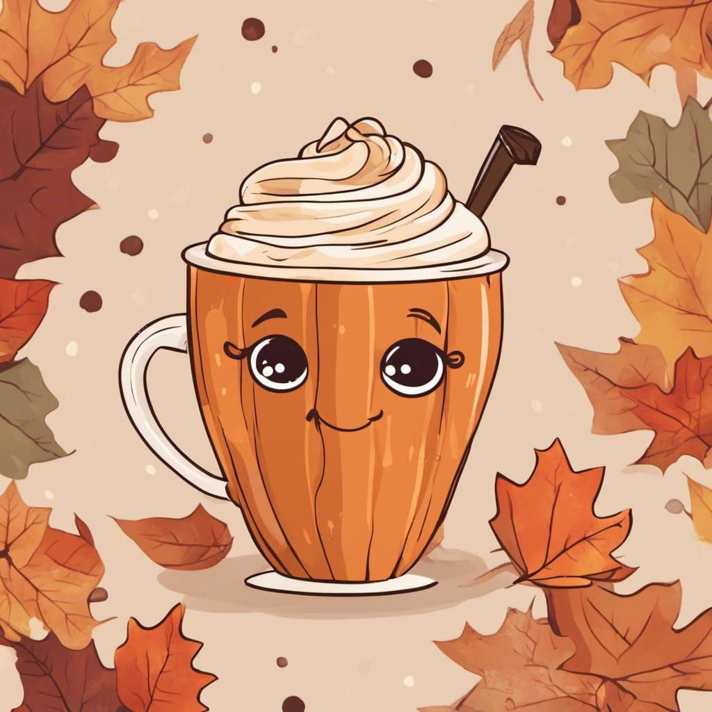 Cartoon Pumpkin Spice Latte with Fall Colors