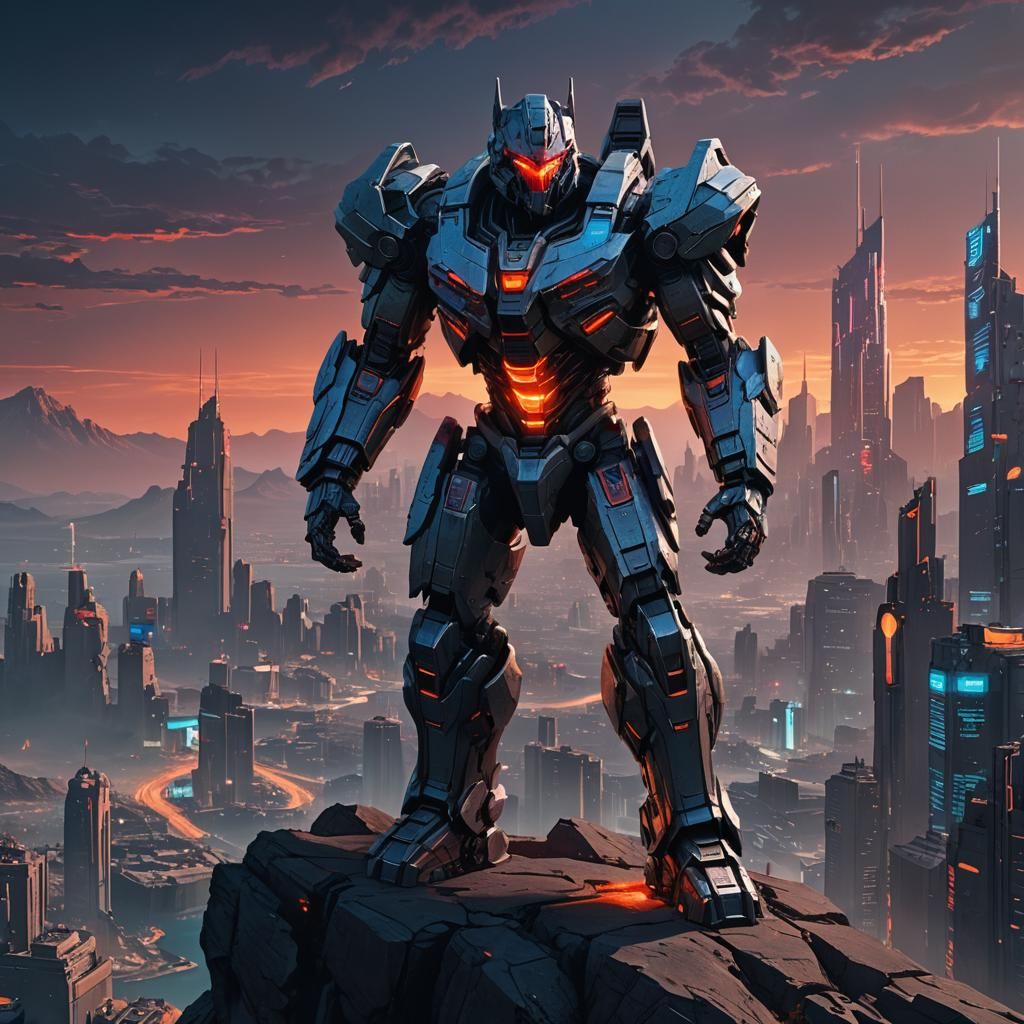 Megatron Over Cyberpunk City: Fantasy Concept Art