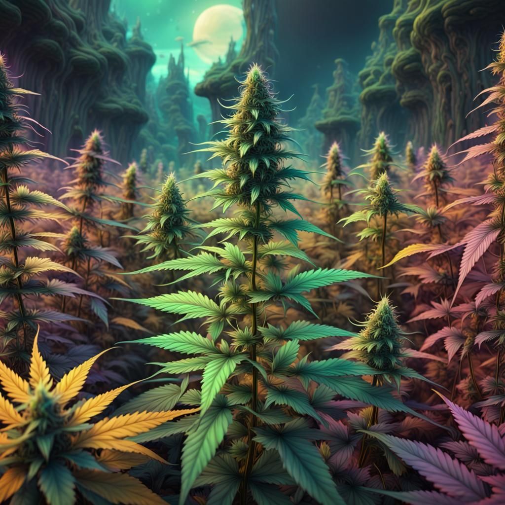Psychedelic Marijuana Field in Detailed Matte Painting