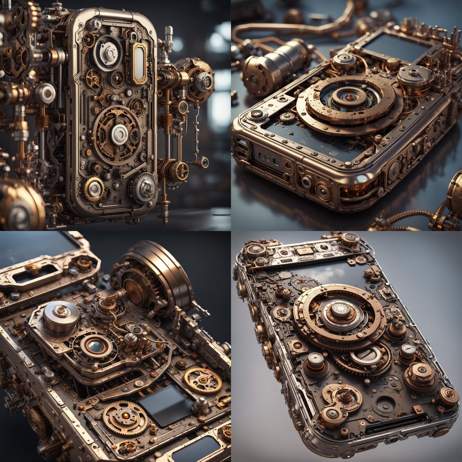 Steampunk Cell Phone Internal Mechanism: Sci-Fi Render