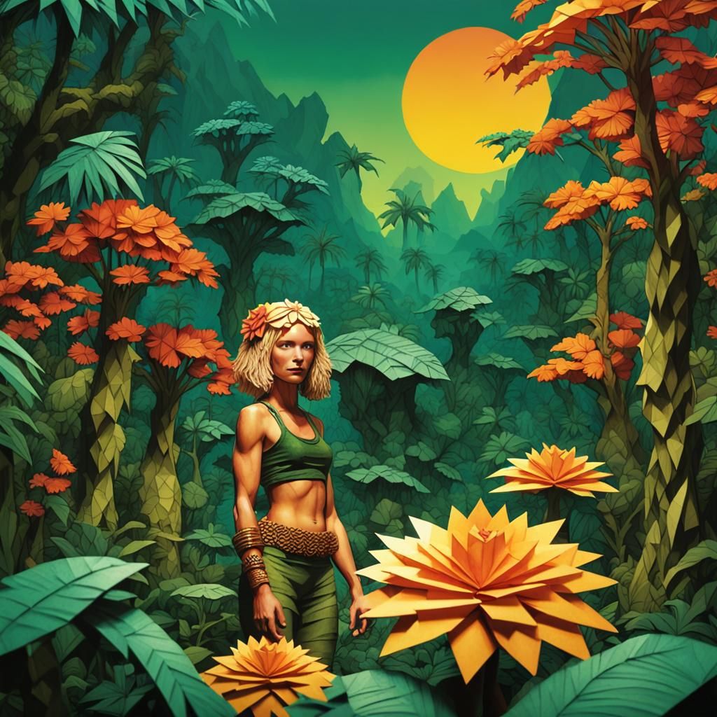 beautiful tribal blond female in the Flower jungle by Richar...