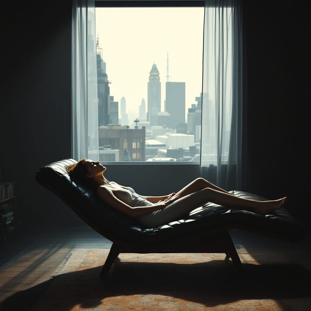 Model on Psychoanalysis Couch in Chiaroscuro Lighting