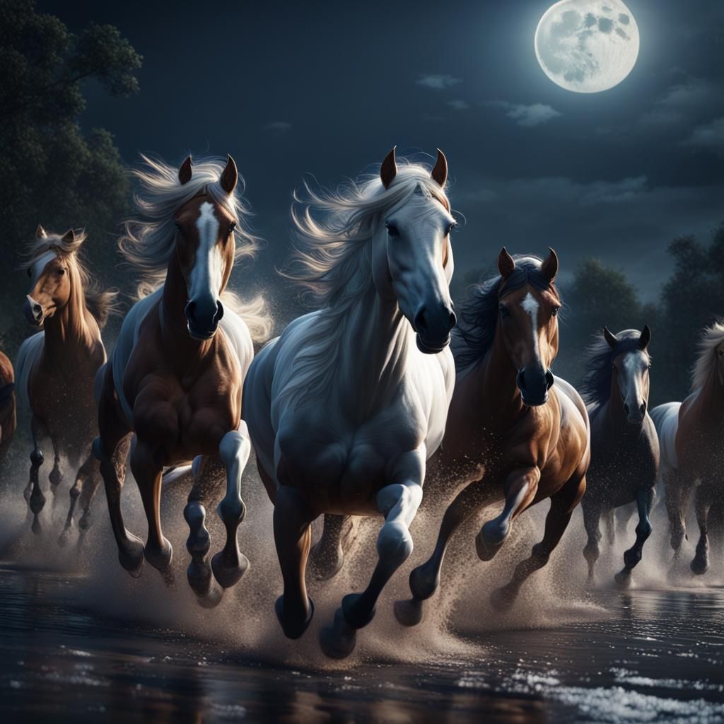 Horses Running Under Moonlight: Fantasy Concept Art