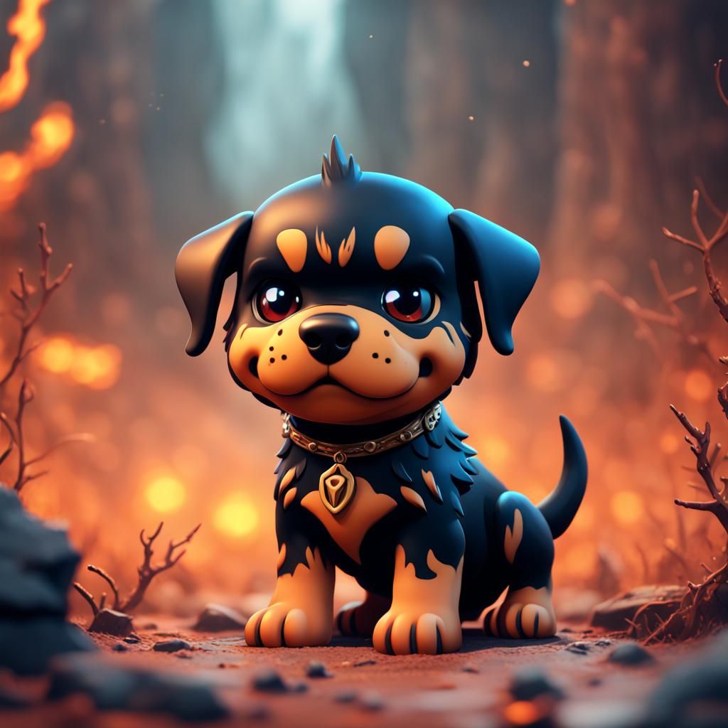 Chibi Rottweiler Hellhound Fantasy Concept Art