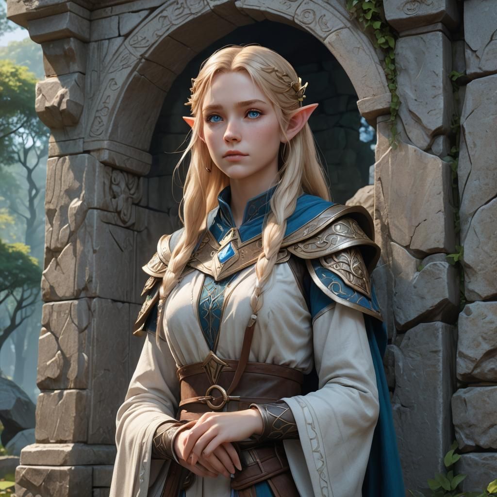 Elf Druid at Stone Monument in 3D Anime Art