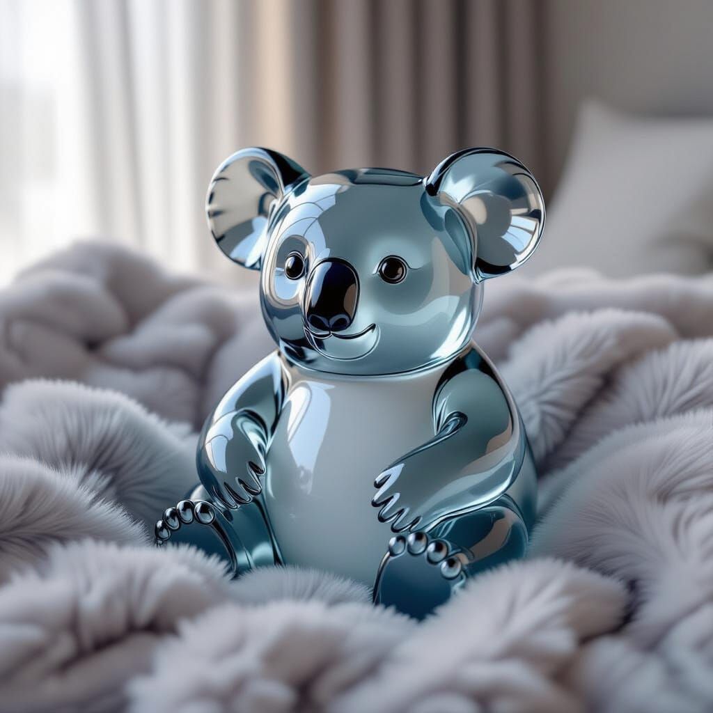 Transparent Glass Koala on Fur Throw